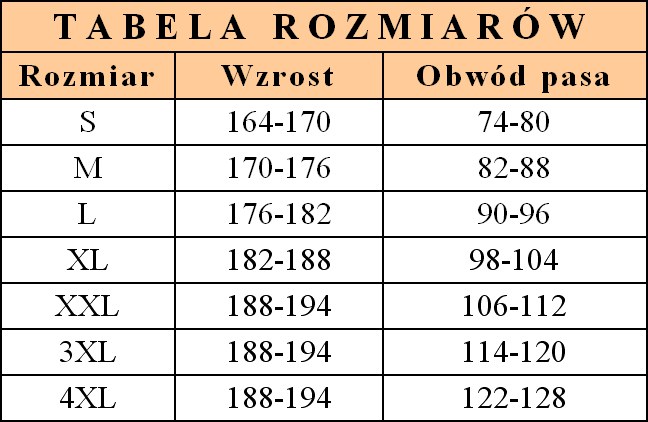 TABELA ROZMIARÓW